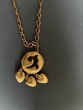 Vintage Gold Heart Charm Pendant Necklace - Women Jewelry
